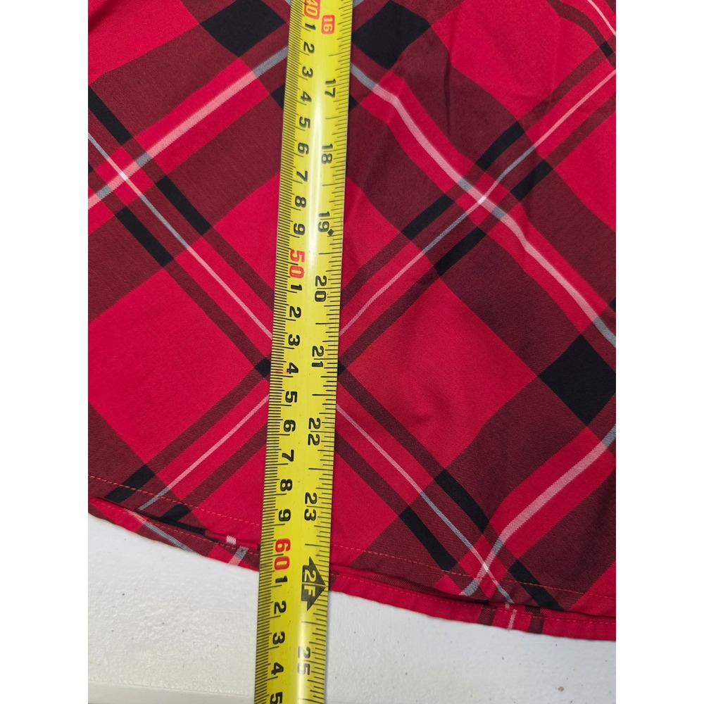 Foxcroft NYC Red Black Plaid Wrinkle Free Button Up Shirt Women 14P Shaped - Picture 4 of 6